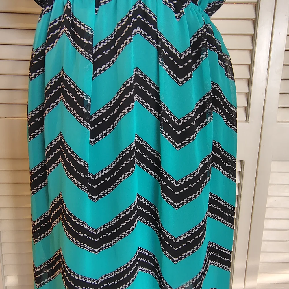 TeenPlo Aqua Teal & Black Chevron Sleeveless Maxi Dress Size S – Like New - Picture 7 of 11